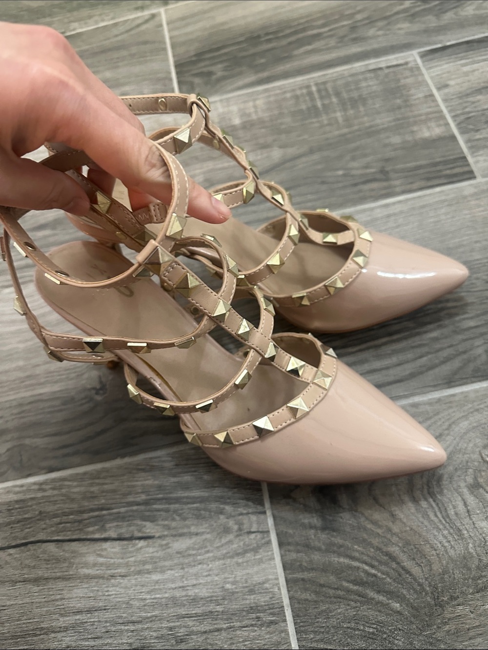 Mix No. 6 Beige Pointed-Toe Studded Strappy Flats - Picture 8 of 10